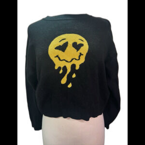 Forever 21 Sweater Size M Women's Black Yellow Indie Sleaze Maximalist Top
